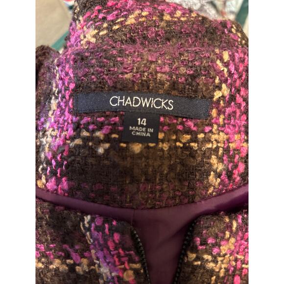 Chadwick’s Boucle Plaid Jacket with Zipper Detail Size 14 - Picture 3 of 8